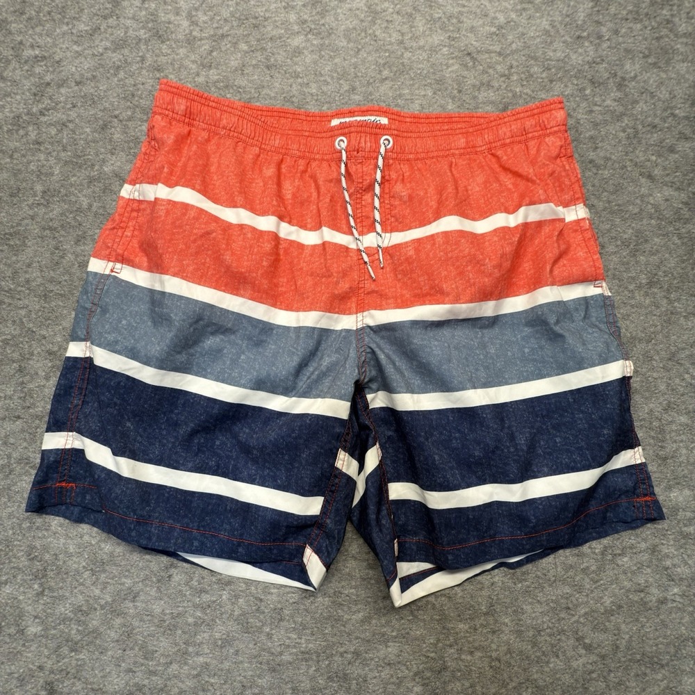 Maamgic Swim Trunks Mens XXL Red Blue Striped Polyester Drawstring Board Shorts